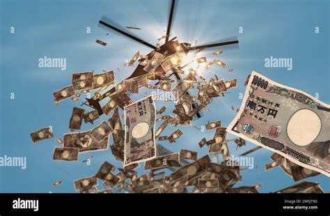 Japanese Yen Banknotes Helicopter Money Dropping Japan Yen 10000 Jpy