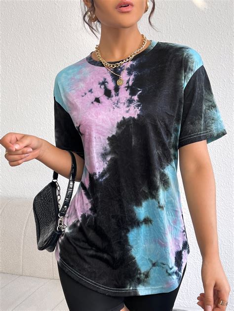 SHEIN Camiseta de hombros caídos de tie dye