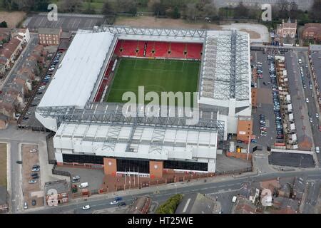 Aerial View Of Liverpool Fc Anfield Stadium Looking Across Stanley Park