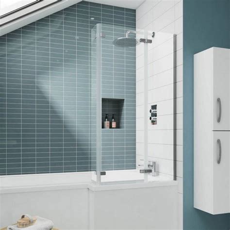 Nuie Pacific 5mm Satin Chrome L Shaped Double Hinged Bath Screen