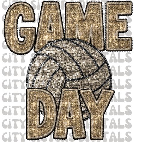 Volleyball Game Day Gold Faux Glitter Faux Embroidery Faux Sequins