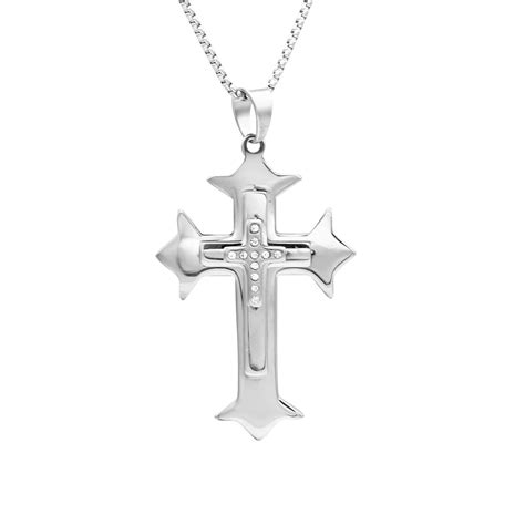 Stainless Steel Triple Layer Cubic Zirconia Cross Pendant Wholesale