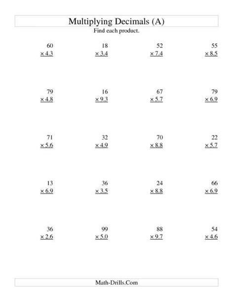 Whole Number And Decimal Multiplication Worksheets Grade M