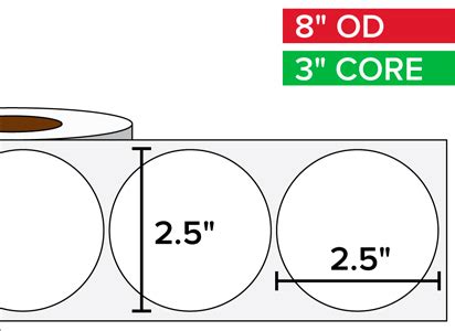 Circular Labels High Gloss BOPP 2 5x2 5 3 Core 8 Diam