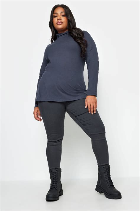 Yours Plus Size Navy Blue Long Sleeve Turtle Neck Top Yours Clothing