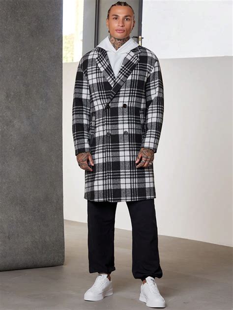 Manfinity Hypemode Loose Fit Men S Plaid Double Breasted Overcoat