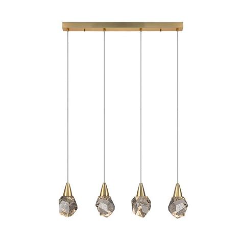 Candeeiro De Teto LED De 4 Luzes Em Metal Dourado E Cristal 79 X 10 X