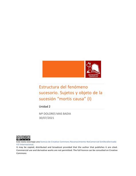 Pdf Estructura Del Fen Meno Sucesorio Sujetos Y Objeto De La