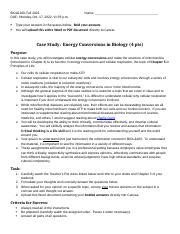 BIOL 160 Fall 2022 Case Study Energy Conversions In Biology Due Oct