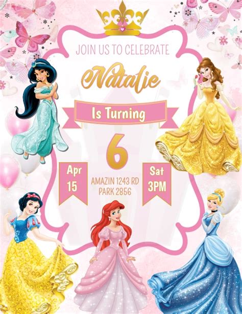 Disney Princess Birthday Invitation Template Postermywall