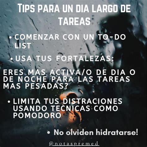 TIPS PARA UN DIA LARGO DE TAREAS Notaspremed UDocz