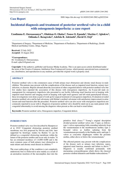 Pdf Incidental Diagnosis And Treatment Of Posterior Urethral Valve In