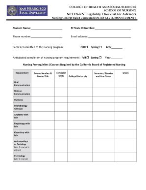 Fillable Online Nursing Sfsu Nclex Rn Eligibility Checklist For