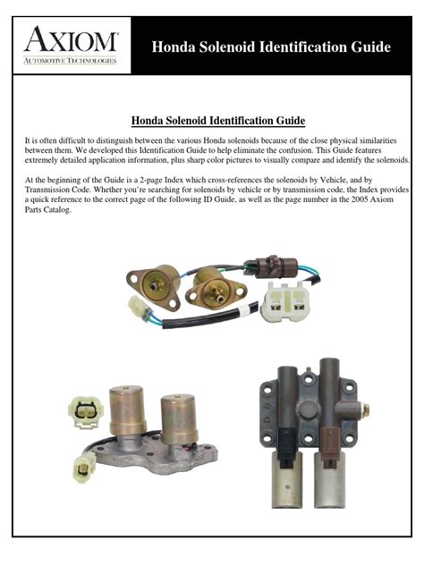 Honda Solenoids Id Guide Pdf Honda Motor Vehicle Manufacturers Of Japan