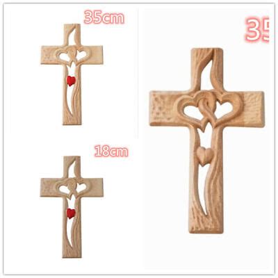 Carved Wooden Grain Acrylic Cross Intertwined Hearts Catholic Gift Wall