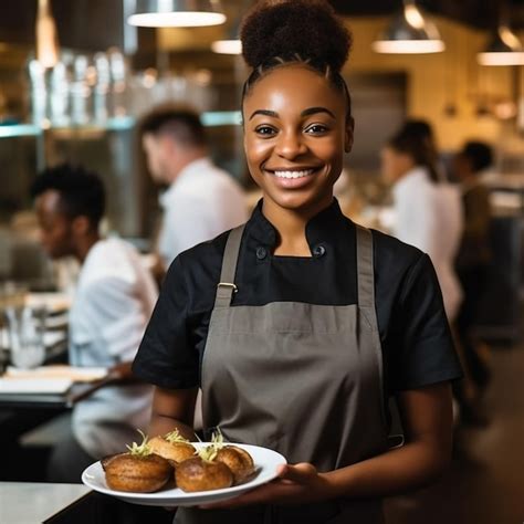 Premium Ai Image A Woman Holding A Plate Of Food With A Plate Of Food