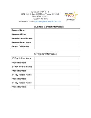 Fillable Online Business Contact Keyholder Form Fax Email Print Pdffiller