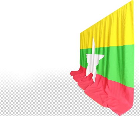 Premium PSD Myanmar Flag Curtain In 3d Rendering Called Flag Of Myanmar