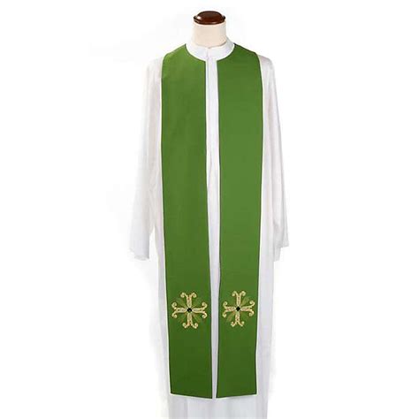 Reversible Priest Stole Green Violet Cross And Glass Stones Online
