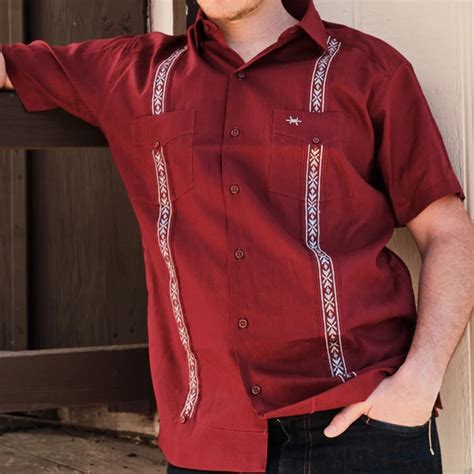 Texas Standard Tejas Guayabera Shirt Solid Maroon Berings