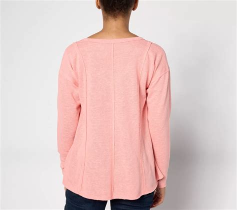 Denim Co Canyon Retreat Long Sleeve Raw Edge V Neck Top QVC