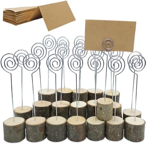 HRONRAD 20Pcs Wood Place Card Holders With 20Pcs Kraft Cards Rustic