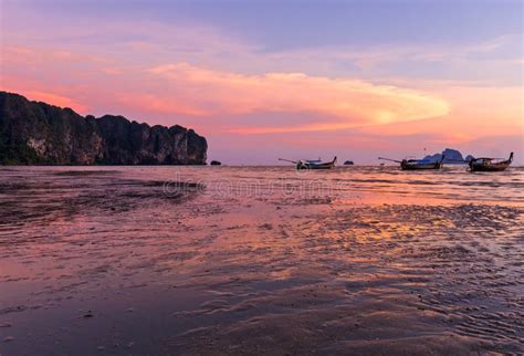 Sunset at Ao Nang Beach, Krabi, Thailand Stock Photo - Image of ocean ...