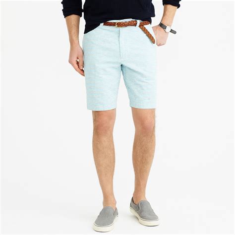 J Crew 9 Stanton Short In Teal Striped Irish Cotton Linen In Blue For