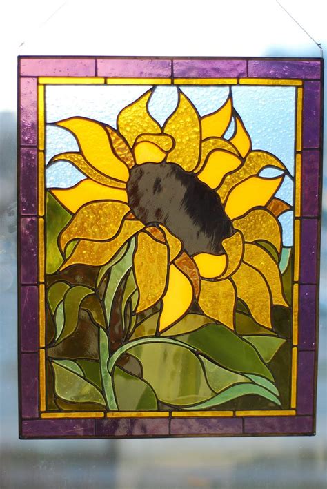 Stained Glass Panel Yellow Sunflower Stained Glass Window Hangings