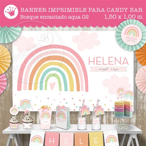 Banner Imprimible Personalizado Arcoiris Nordico Pastel Rosa