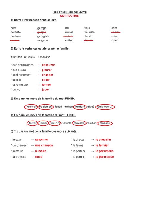 Les Familles De Mots Exercices Alloschool