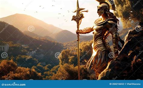 Athena Greek Goddess Of Wisdom Warfare And Handicraft Stock Illustration Illustration Of