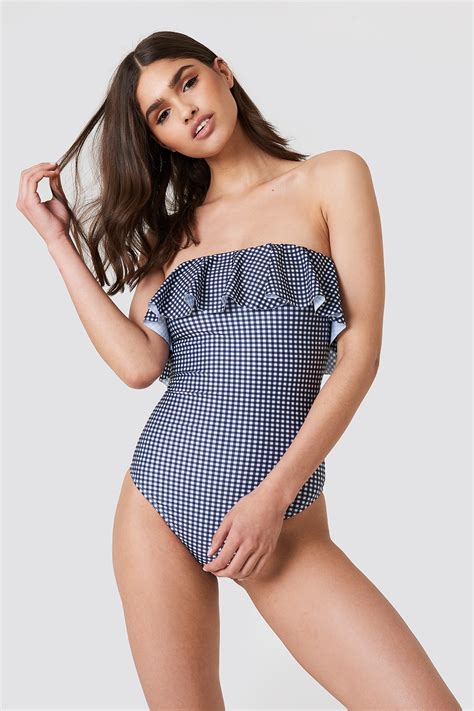 Off Shoulder Frill Swimsuit Multicolor Na