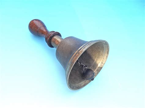 Antique 19thc Brass Hand Bell With Turned Wooden Handle English C1860 80