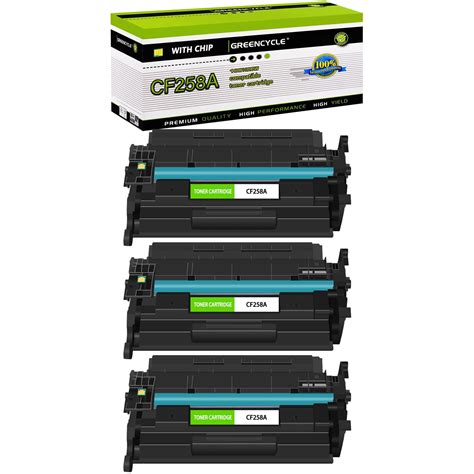 Greencycle 3 Pack Cf258a With Chip Compatible Black Toner Cartridge Replacement For Hp 58a