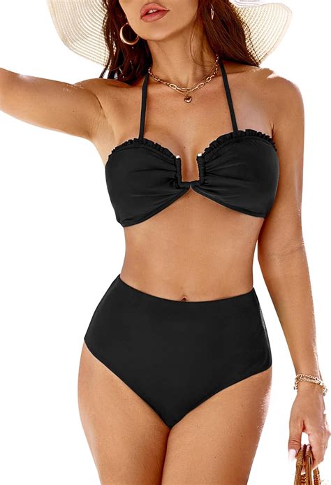 Womens High Waisted Bikini Sets Sexy Tie Knot Halter Two Piece Swimsuit