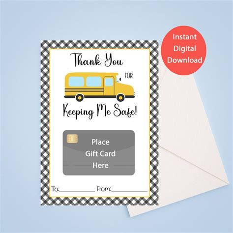 PRINTABLE Bus Driver Thank You Card Bus Driver Gift Card Holder Bus