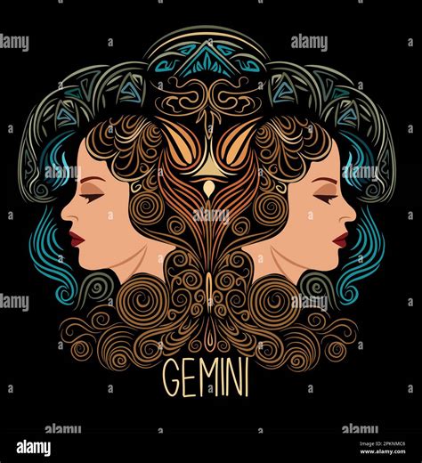 Gemini Zodiac Sign Beautiful Girls Hand Drawn Art Stock Vector Image And Art Alamy