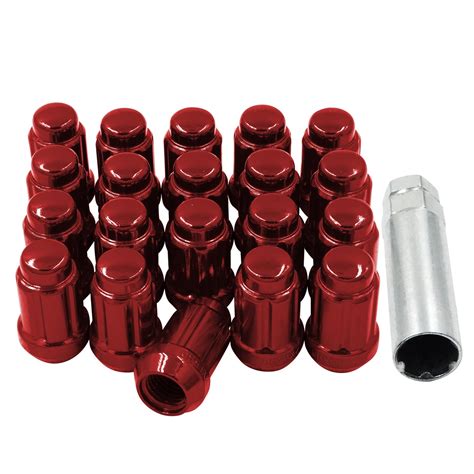 Wheel Accessories Parts Set Of 20 12x15 Lug Nuts Red 138 Long Car Lug Nut Closed End Bulge