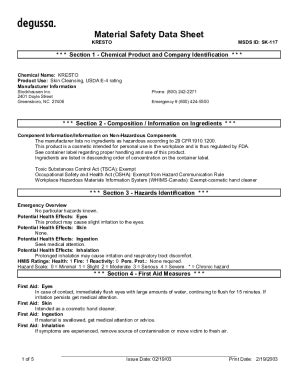 Fillable Online SAFETY DATA SHEET CLEAN SMOOTH Fax Email Print