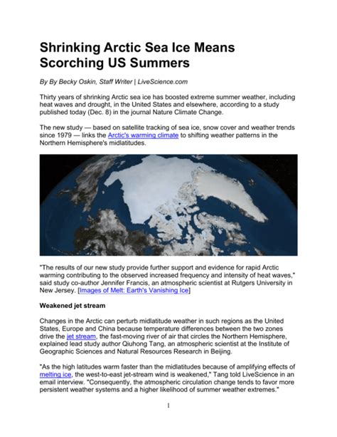 Shrinking Arctic Sea Ice Means Scorching Us Summers