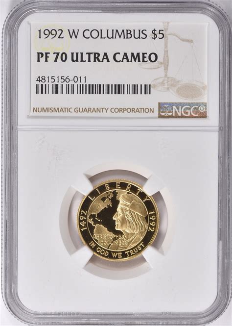 1992 W Christopher Columbus Quincentenary Gold 5 NGC Proof 70 UC Item