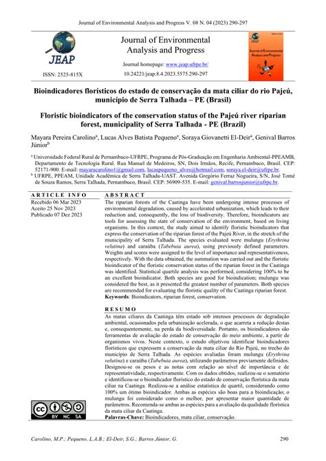 Pdf Bioindicadores Flor Sticos Do Estado De Conserva O Da Mata