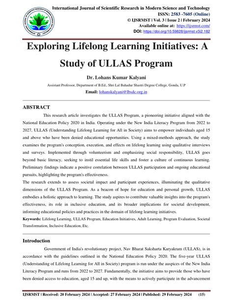 PDF Exploring Lifelong Learning Initiatives A Study Of ULLAS Program