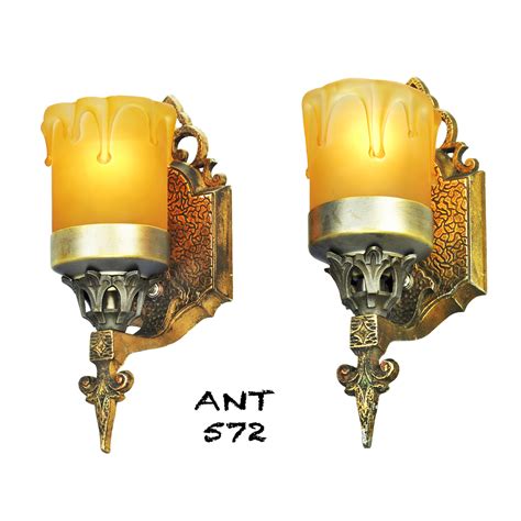 Art Deco Or Arts And Crafts Wall Sconces Antique Pair Lights Fixtures Ant 572 For Sale