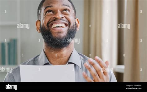 Happy Ethnic Winner Office Worker African Businessman Ethnic Bearded