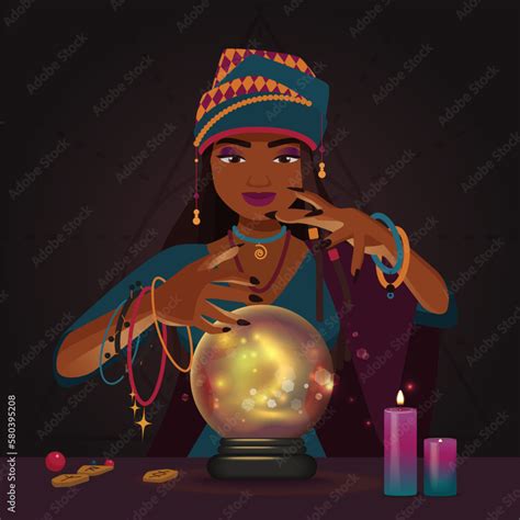 Seer With Crystal Ball Telling Future Vector Illustration Cartoon