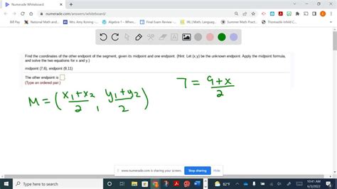 Solved Find The Coordinates Of The Other Endpoint Of The Segment