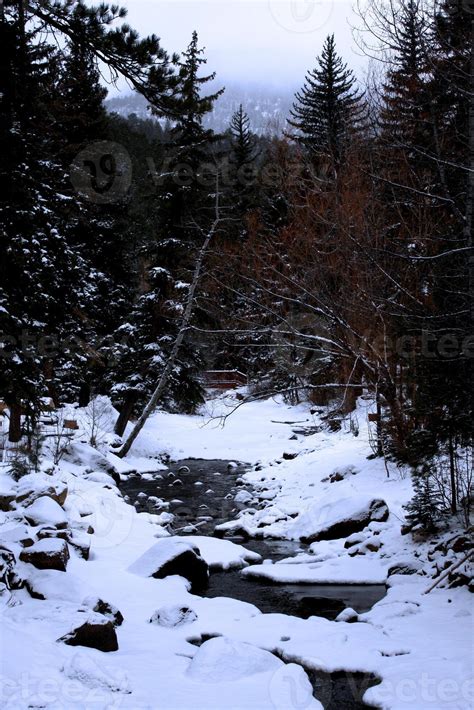 Snow Covered Fall River In Estes Park Colorado 40545186 Stock Photo At