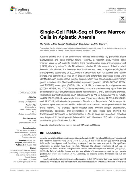 Pdf Single Cell Rna Seq Of Bone Marrow Cells In Aplastic Anemia